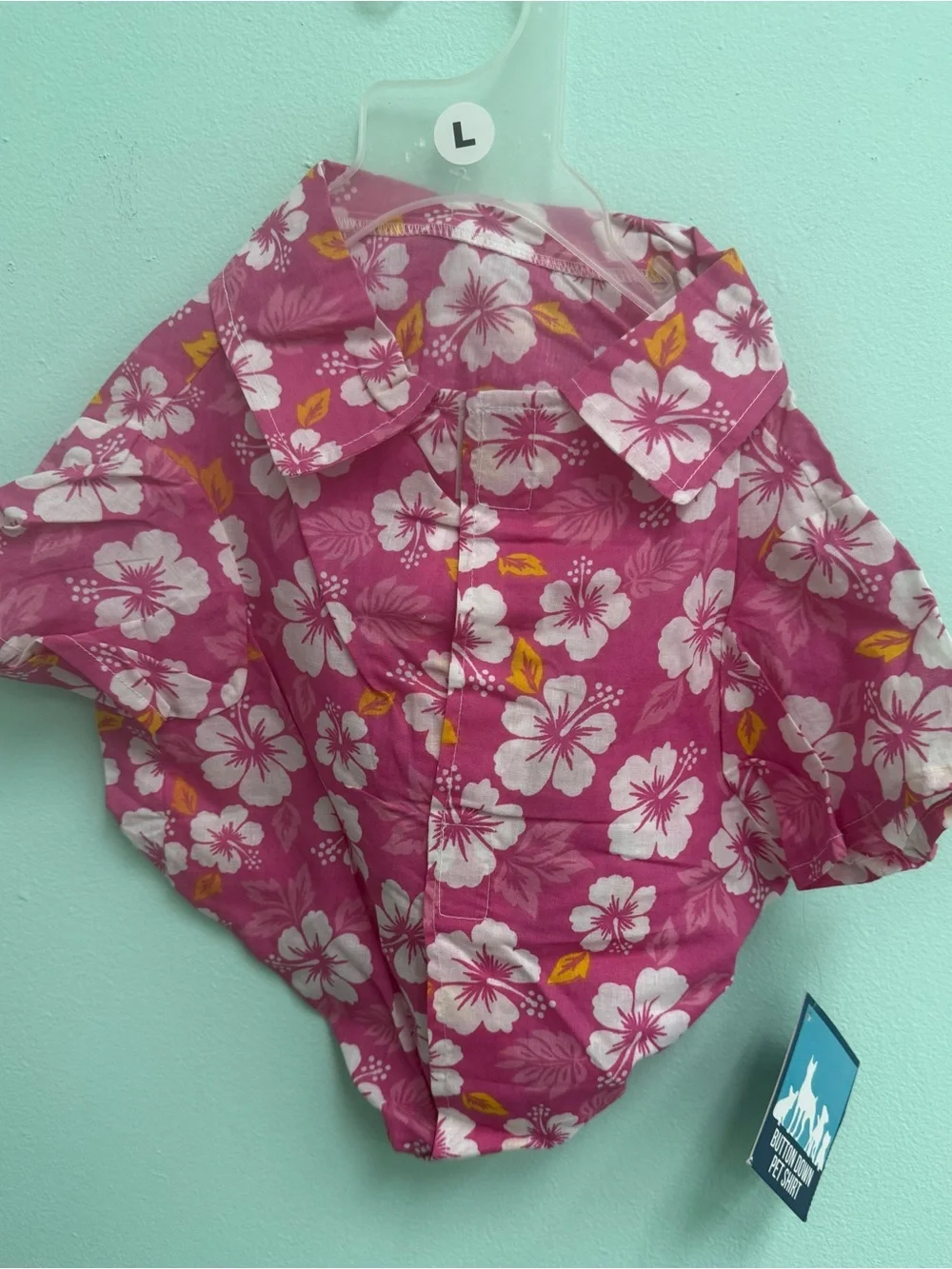 Pink Floral Hawaiian Dog Shirt with Button Collar